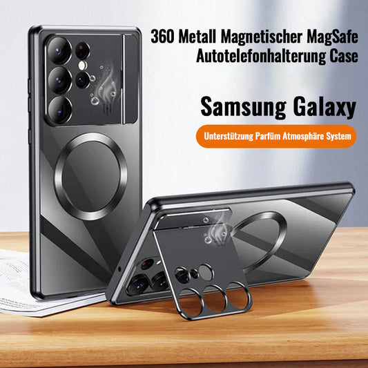 Metallrahmen, zusammenklappbarer Objektivhalter mit Schloss, magnetisches Aufladen, transparente Handyhülle für Samsung